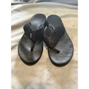 Roxy Black Braided Rope Platform Flip Flop Sandals Womens Wedge Thong Shoes
